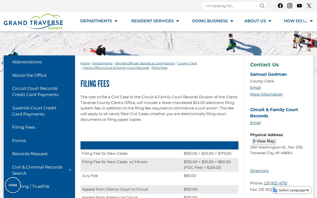 Grand Traverse civil docket Circuit Court copy and certification fee schedule