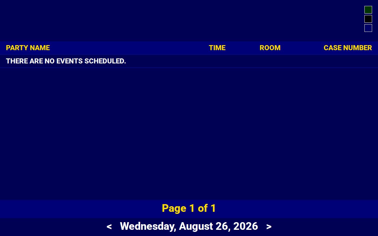 Grand Traverse court date display fields for party, time, room, and case number