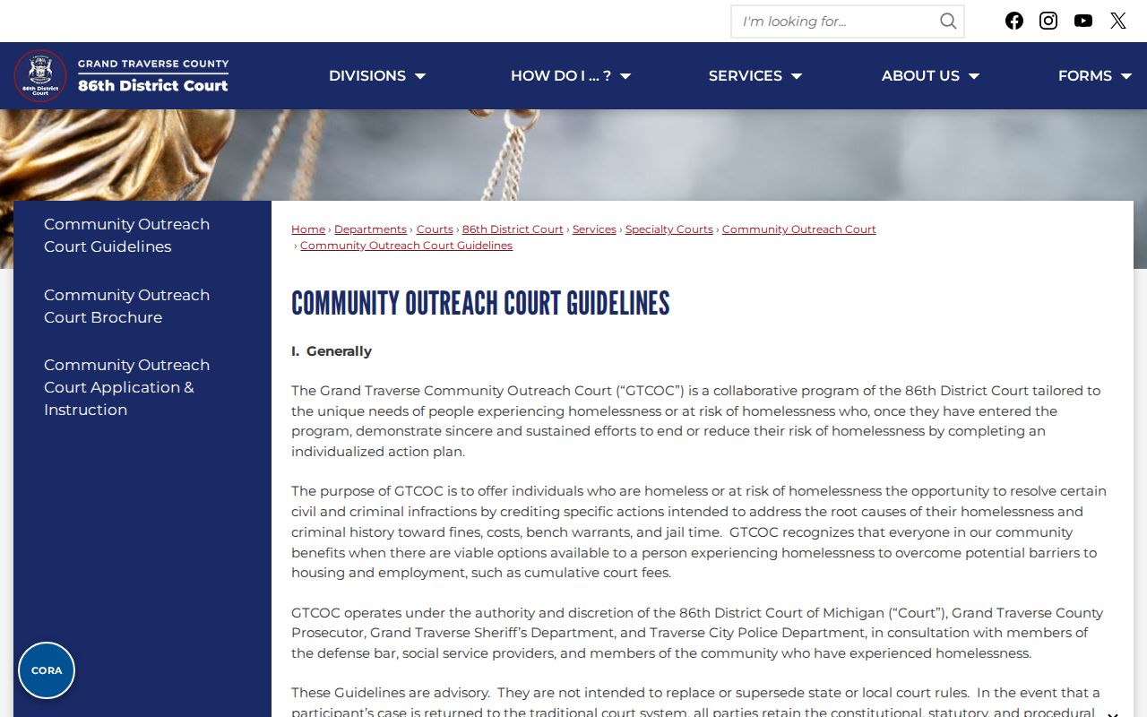 Grand Traverse criminal docket information for Community Outreach Court