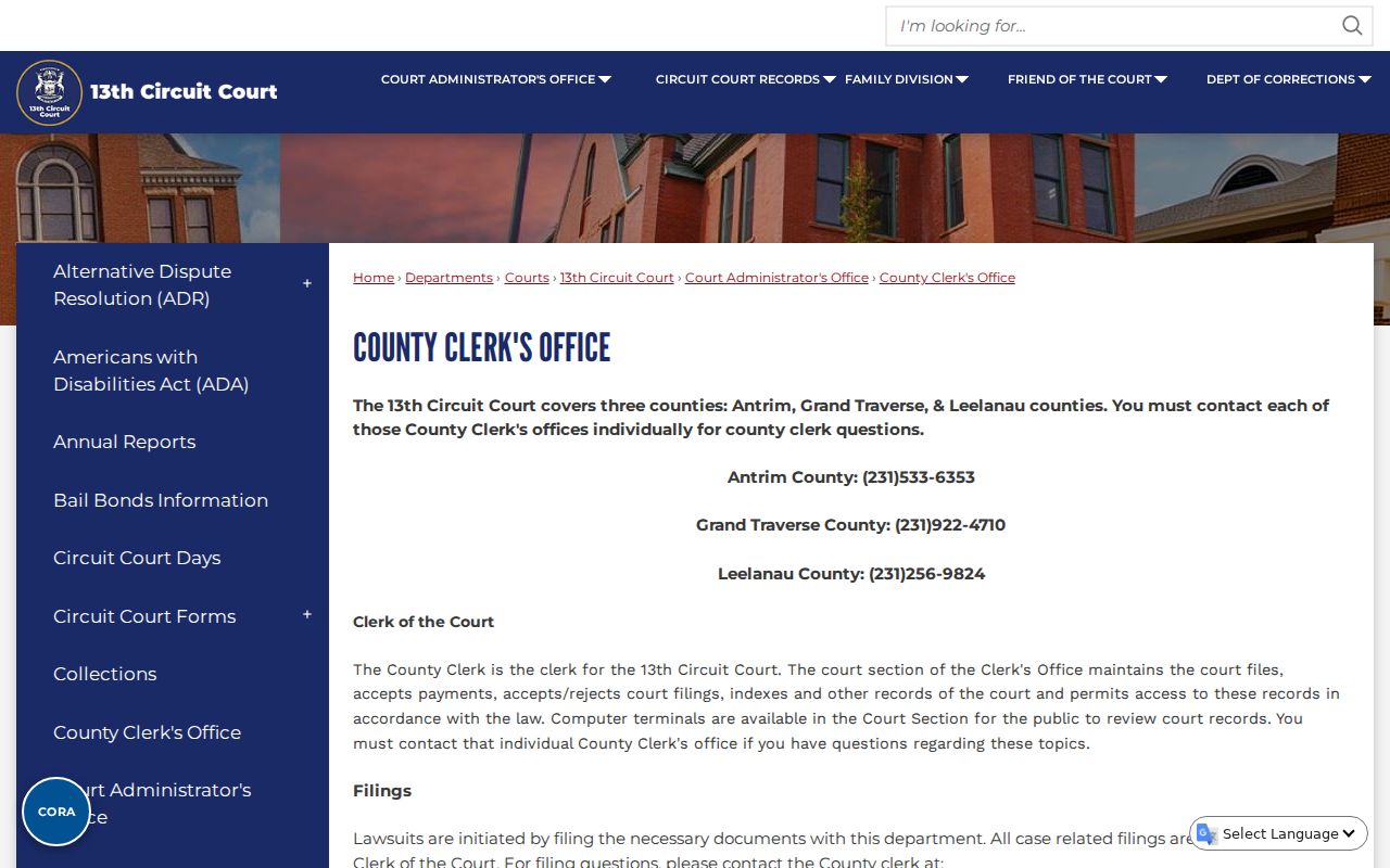 Grand Traverse County court docket clerk and public terminal access