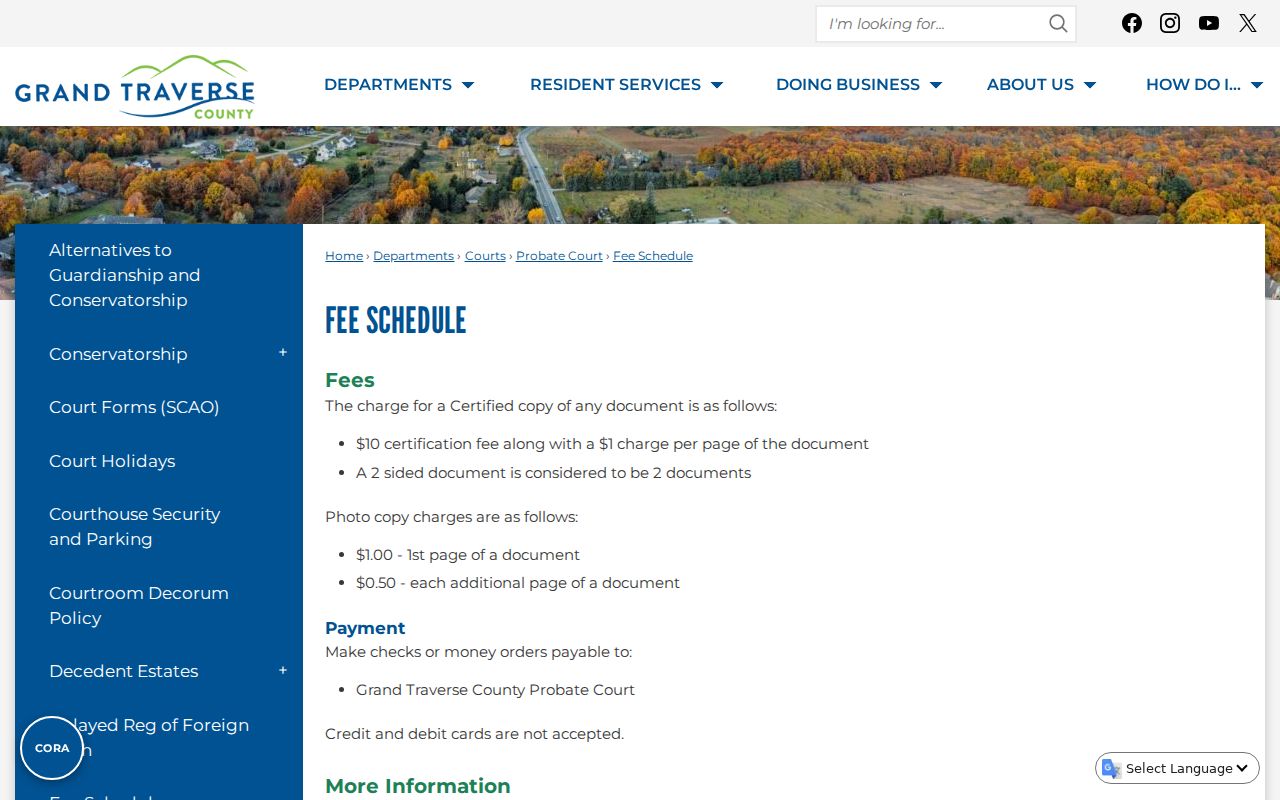 Grand Traverse traffic tickets source showing a separate Probate Court fee schedule
