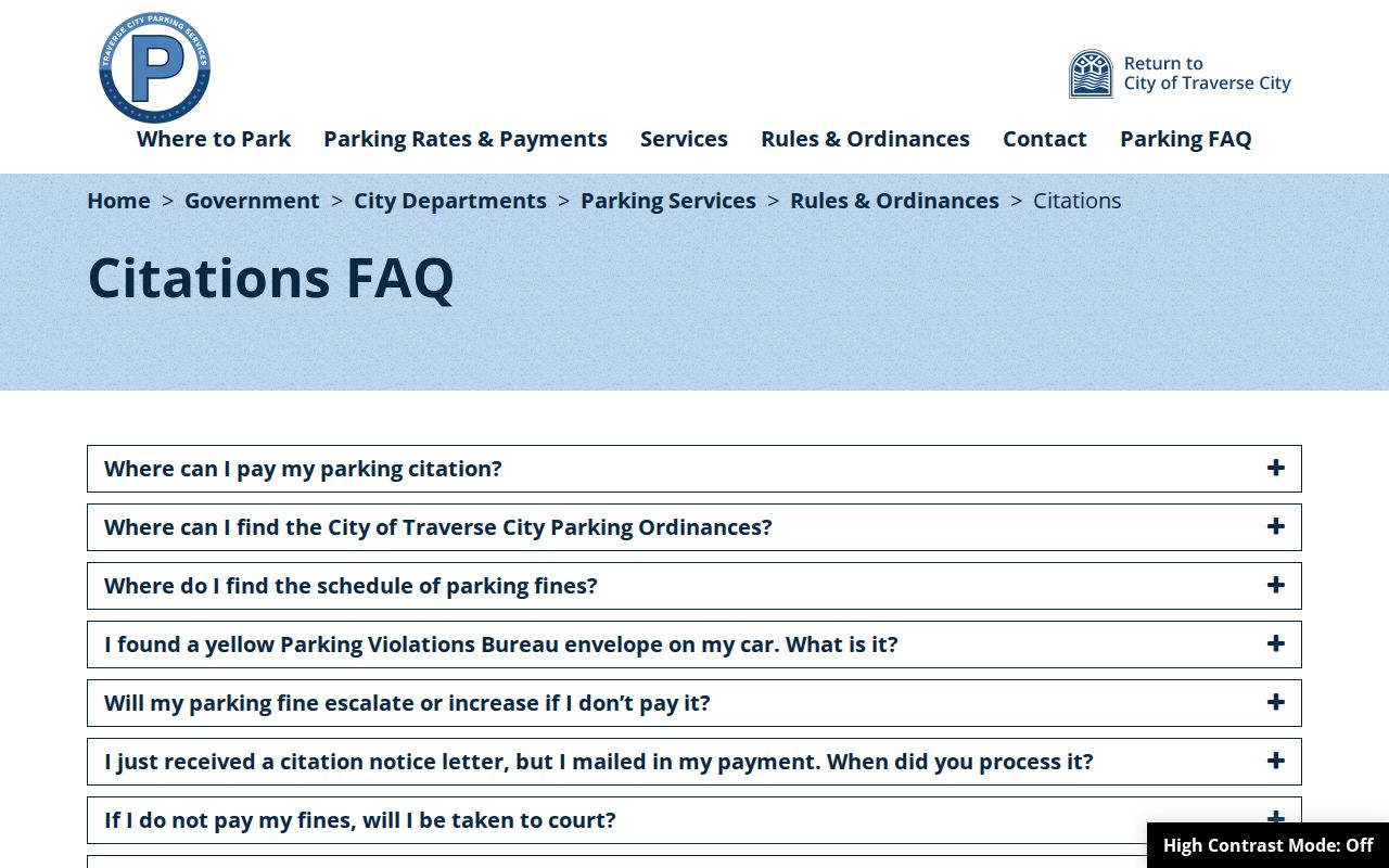 Traverse City parking citation court-docket route and payment information