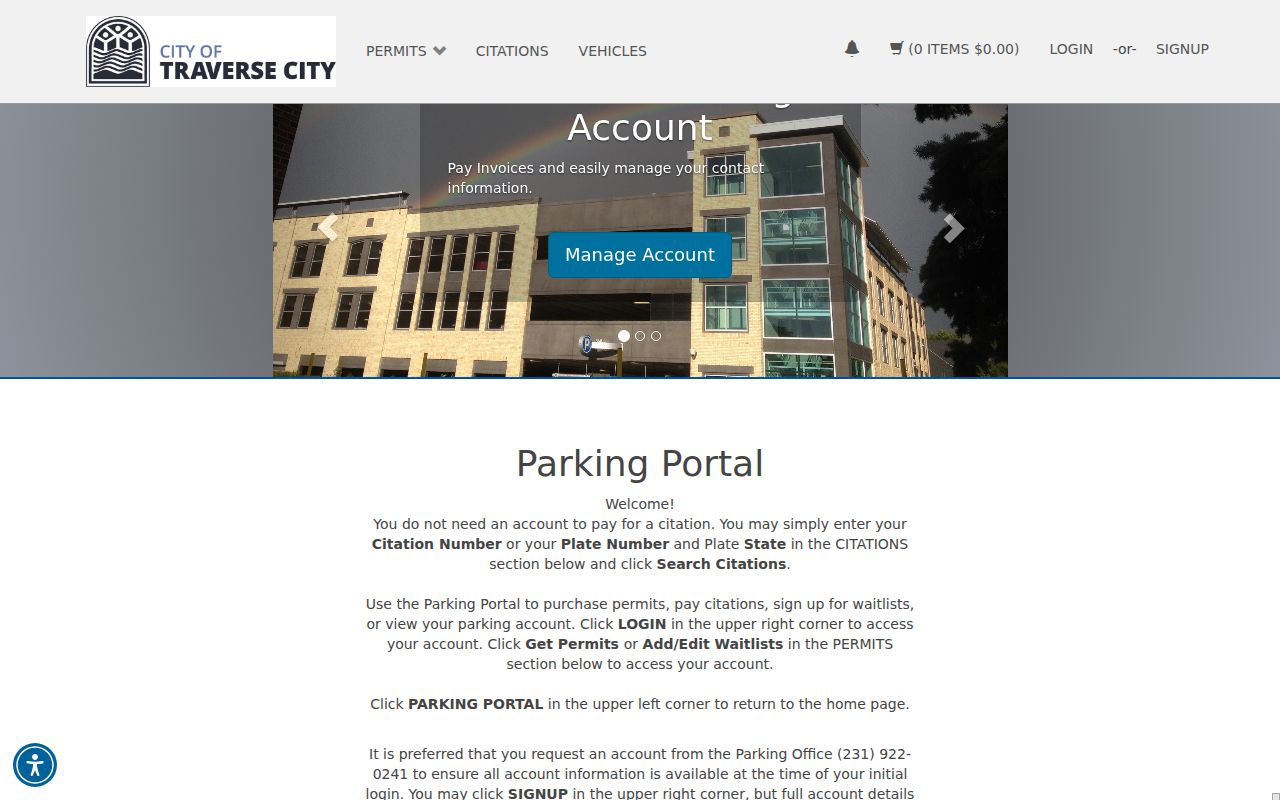 Traverse City parking portal for administrative citation and court-docket routing